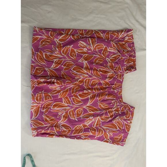 Tropical Leaf Print Wide Leg Pants โ Pink Orange Elastic Waist โ Size L - Picture 4 of 6